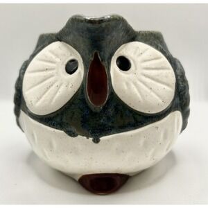 Japanese Kotobuki Tea Pot Blue Lucky Owl Made in Japan Blue Pottery Strainer